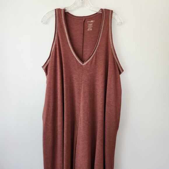 Natural Life Jumpsuit Womens O/S Burgundy Wide Leg Beach Relaxed Boho Minimalist - Picture 2 of 16
